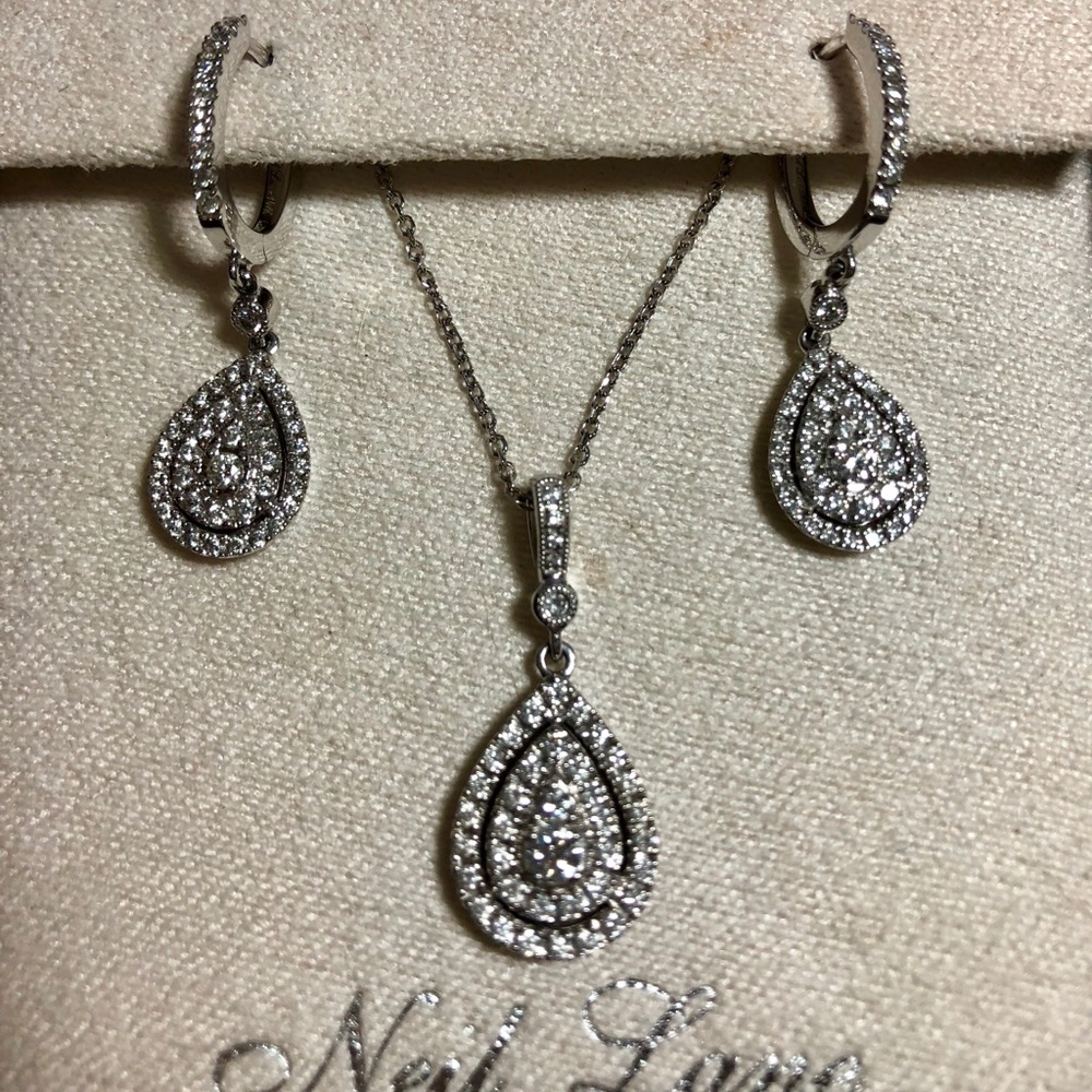 Diamond Teardrop Pendant Necklace/Earring Set